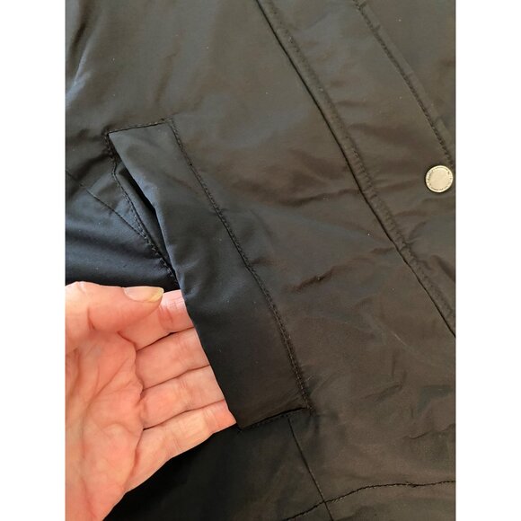 1 Madison Expedition Black Hooded Midi Coat Faux Fur Trim Size Small - Picture 10 of 16